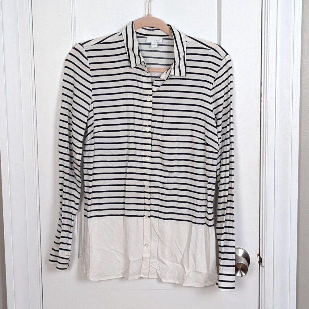 J.Jill | Navy Striped Colorblock Button-Front Shirt Size XS